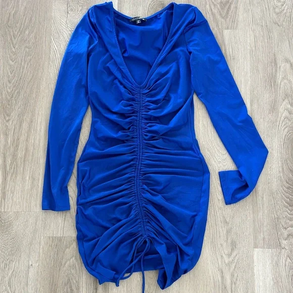 Fashion Nova | Dresses | Fashion Nova Long Sleeve Mini Scrunch Tie Dress S  | Poshmark